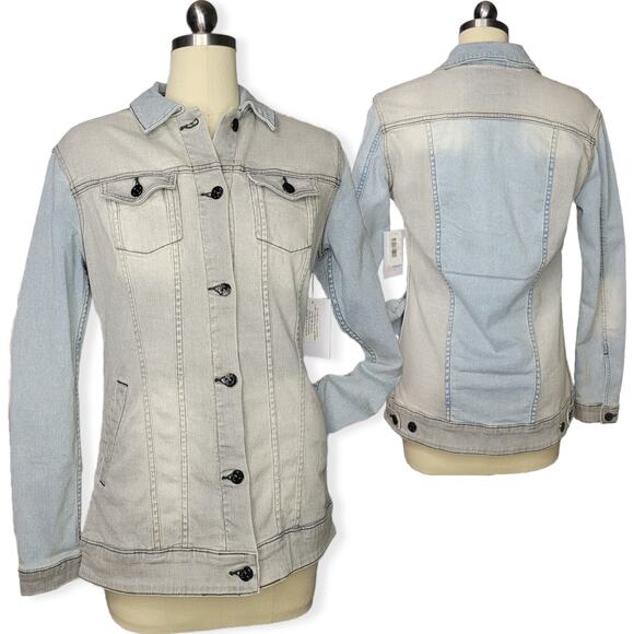 LuLaRoe Jaxon Denim Jacket Small Two-Tone Grey Blue Wash Stretch Jean Coat - Picture 3 of 13